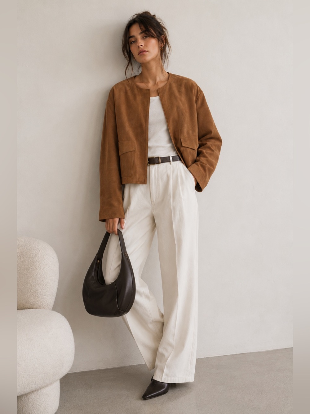 ST AGNI SUEDE UTILITY COCOON BOMBER JACKET